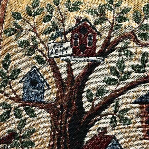 Mohawk Home Tapestry Throw  Pillow Birdhouse Scene Granny Cottage Core Vtg Decor - Picture 4 of 5